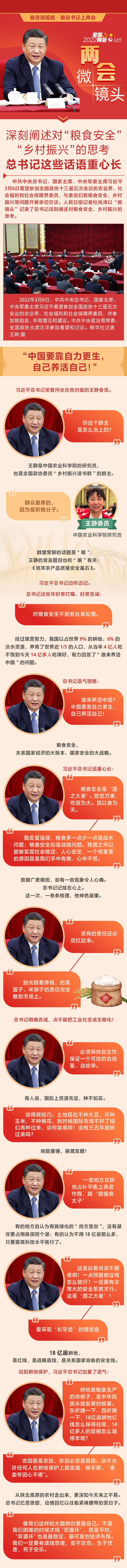 奮進強國路·跟總書記上兩會系列報道之三 微鏡頭：深刻闡述對“糧食安全”“鄉村振興”的思考 總書記這些話語重心長