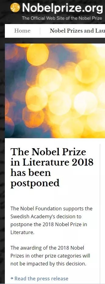 諾獎(jiǎng)官網(wǎng)發(fā)布的通告。