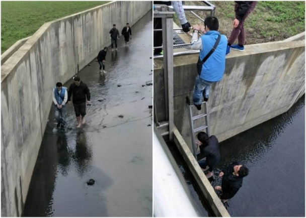 苗栗“憲兵隊”于下水道將兩人查獲。（圖片來源：香港東網）
