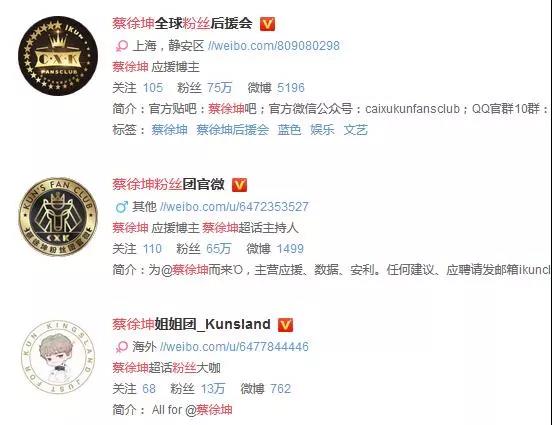 以《偶像練習生》里人氣最高的蔡徐坤為例,網上有不少為其成立的粉絲組織。