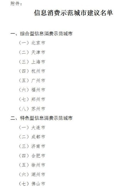 福州等15城入圍信息消費示范城市建議名單
