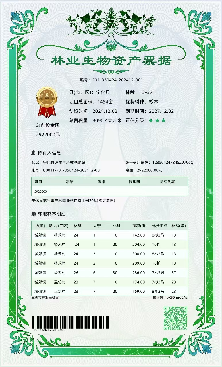 寧化縣成功創設首張“林票2.0”電子化資產憑證